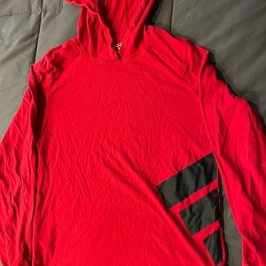 Red and black adidas long sleeve hooded shirt